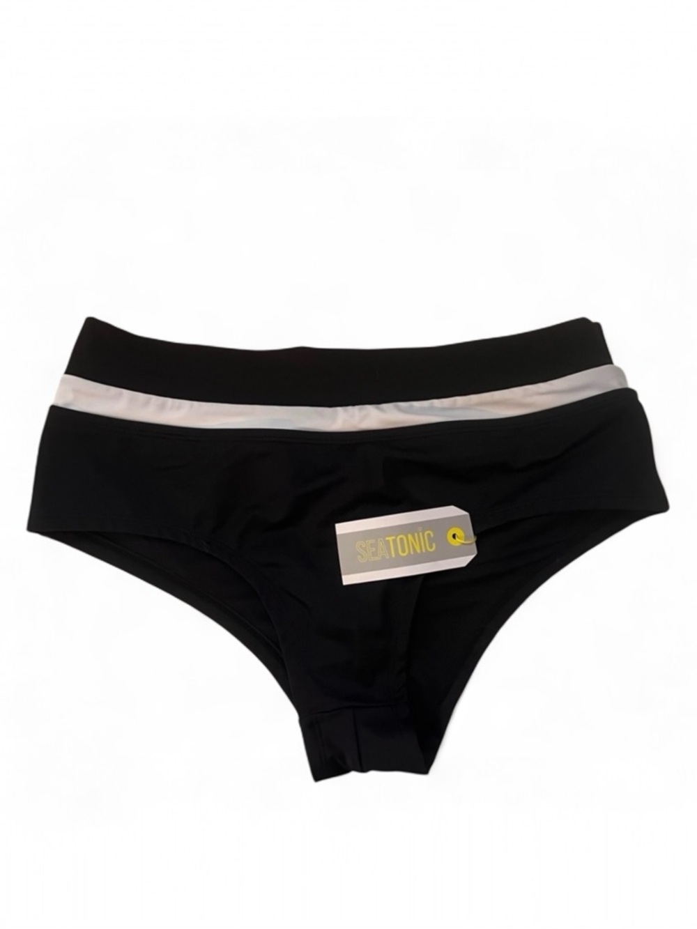 High Waist Bikini Bottom Black White Contrast Trim Swim Size S NWT